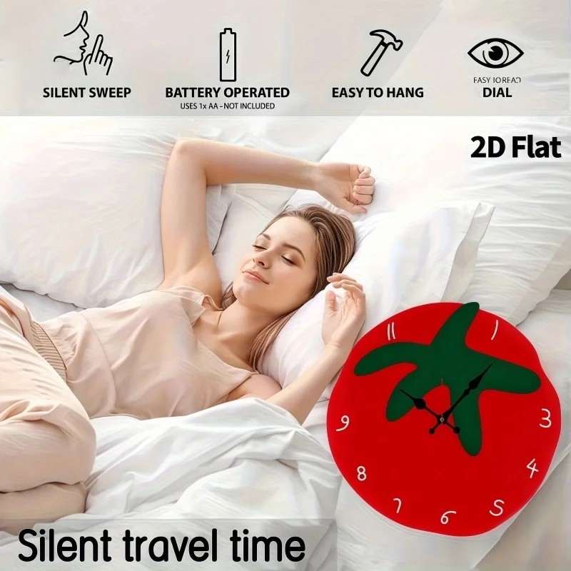 Creative Tomato Design Silent Wall Clock, Living Room, Bedroom, Office, Kitchen, And Cafe Decor, Gift For Family And Friends. thumbnail 6
