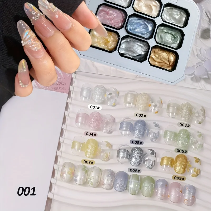 3D 9-color pearlescent solid gel nail polish, long-lasting, mermaid-style pearlescent gradient nail art gift, suitable for nail thumbnail 2