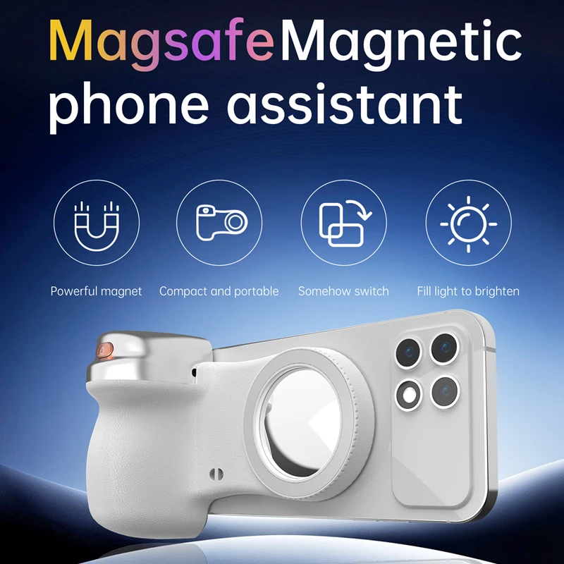 Magnetic Phone Bluetooth Selfie Stick Handheld Portable Photography Selfie Phone Grip with LED Light Ergonomic Design