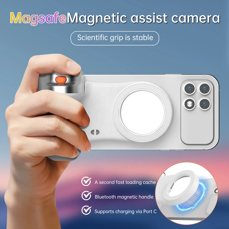 Magnetic Phone Bluetooth Selfie Stick Handheld Portable Photography Selfie Phone Grip with LED Light Ergonomic Design thumbnail 2