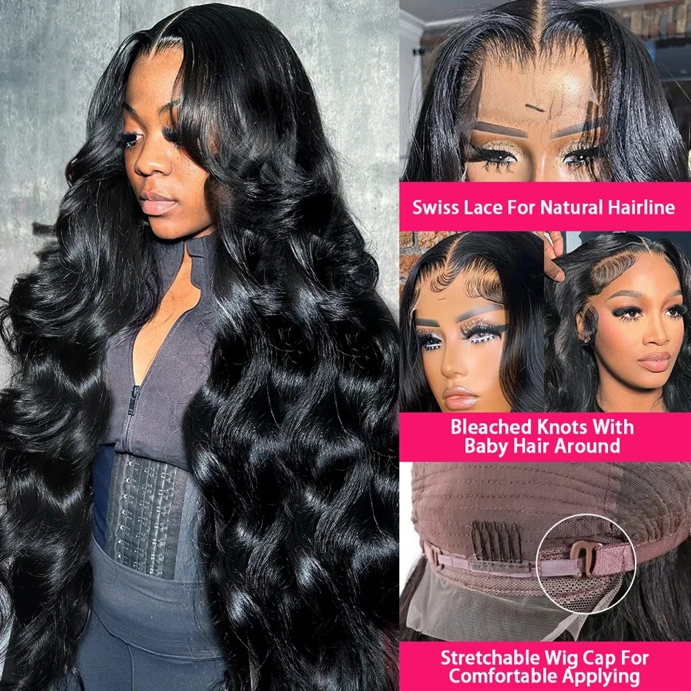 200% Density Body Wave Lace Front Wigs Human Hair Transparent 13x6 HD Lace Frontal Wigs for Black Women 360 Full With Baby Hair thumbnail 2