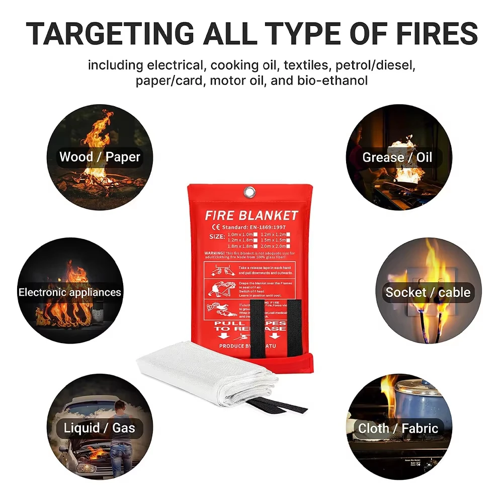 Portable Emergency Fire Blanket Retardant Fire Suppression Blanket Survival Shelter Safety Cover Fire Extinguisher Fireproof Mat thumbnail 2