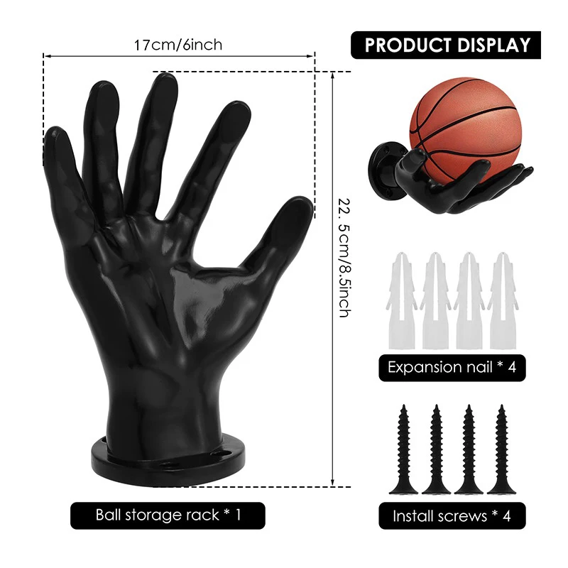 Basketball Storage Rack Wall Mounted Hand Shaped Ball Rack Multi-purpose Football Display Shelf Room Decor Holder Space Saving thumbnail 6