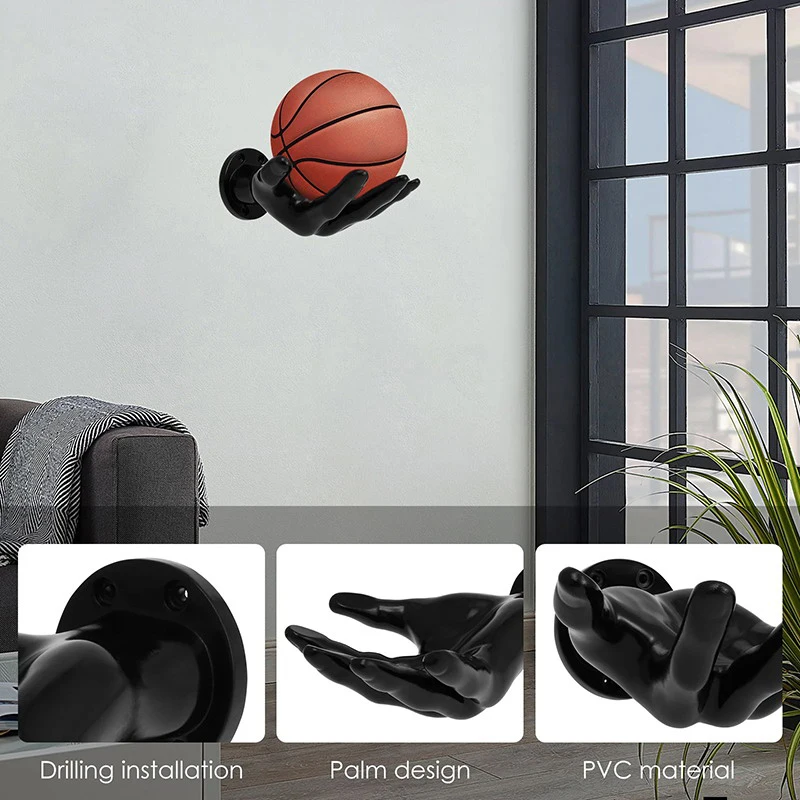Basketball Storage Rack Wall Mounted Hand Shaped Ball Rack Multi-purpose Football Display Shelf Room Decor Holder Space Saving thumbnail 3