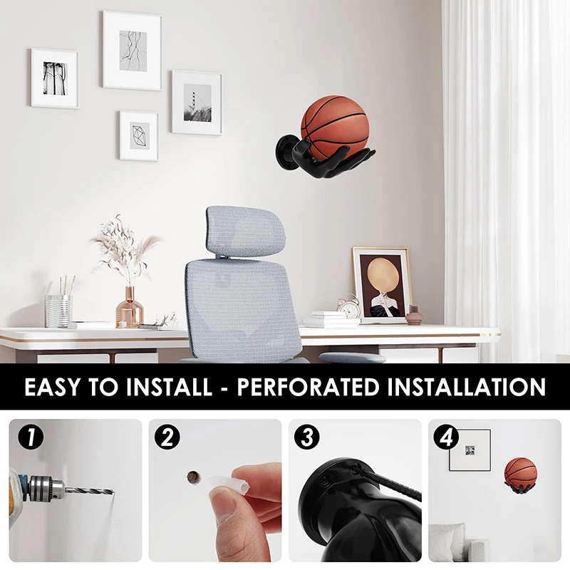 Basketball Storage Rack Wall Mounted Hand Shaped Ball Rack Multi-purpose Football Display Shelf Room Decor Holder Space Saving thumbnail 2