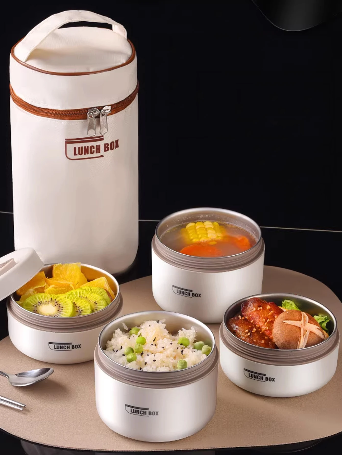 4pcs Portable Insulated Food Lunch Container Set with Thermal Lunch Box 3 Separate Stackable Lunch Container for Adult Kids thumbnail 2