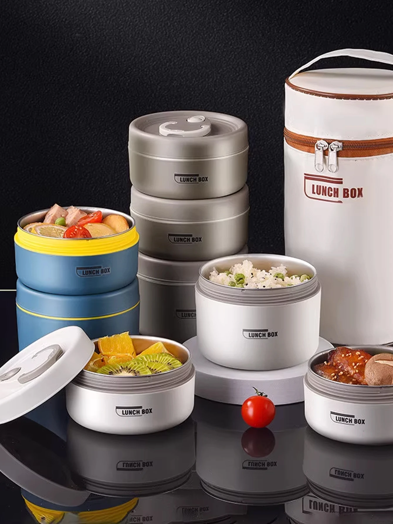 4pcs Portable Insulated Food Lunch Container Set with Thermal Lunch Box 3 Separate Stackable Lunch Container for Adult Kids thumbnail 6