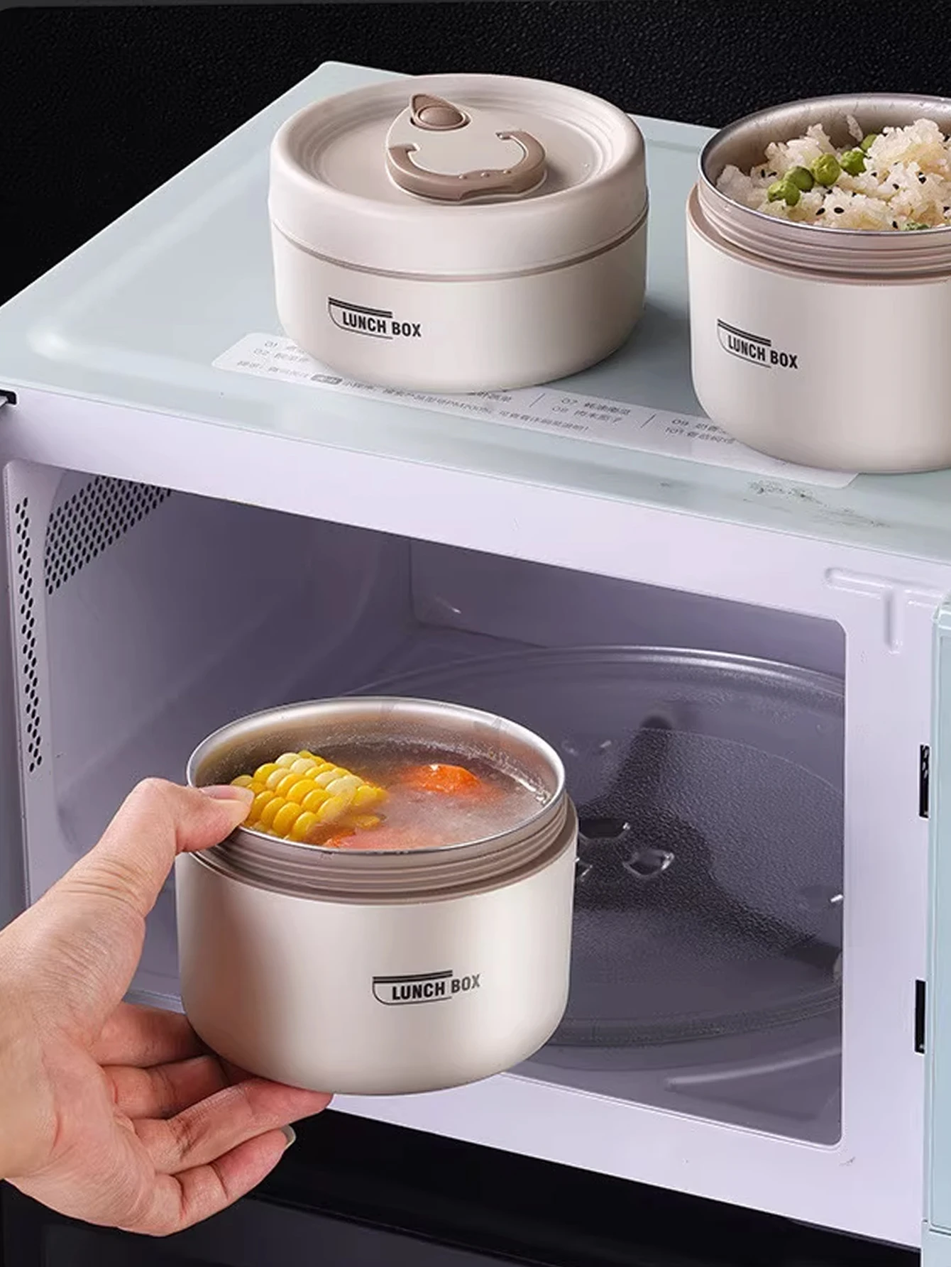 4pcs Portable Insulated Food Lunch Container Set with Thermal Lunch Box 3 Separate Stackable Lunch Container for Adult Kids thumbnail 4