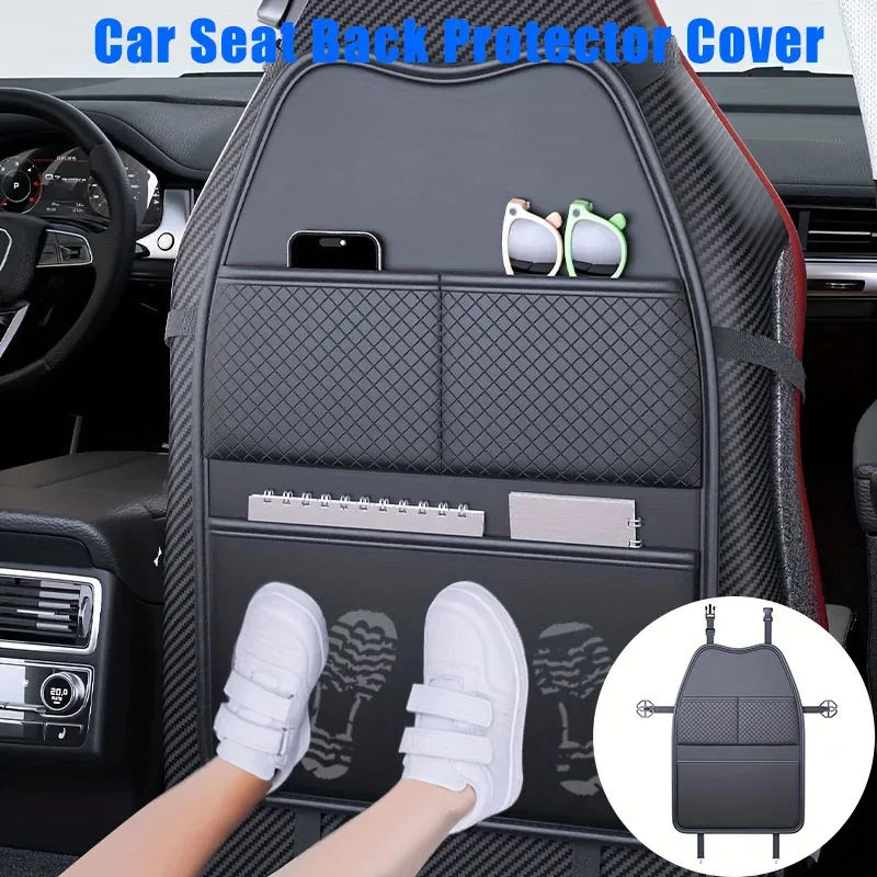 PU Leather Car Seat Kick Proof Pad with Pockets Multi-functional Tablet Holder Auto Seat Back Protection Cover for Kids thumbnail 2