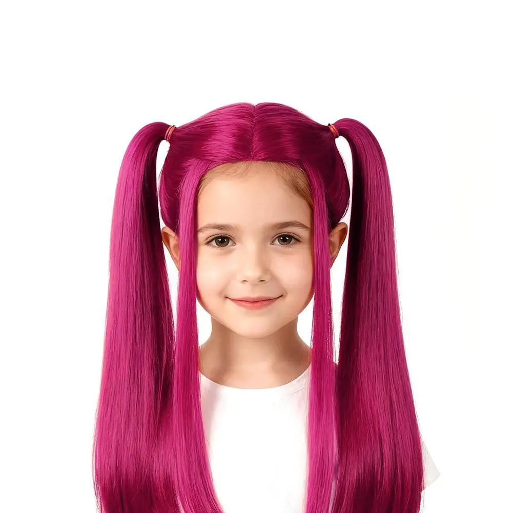 Synthetic Purple Long Braid  With Side Ponytail Integrated Tiger Mouth Clamp Children's Wig Halloween Costume Party Anime Cospla thumbnail 6