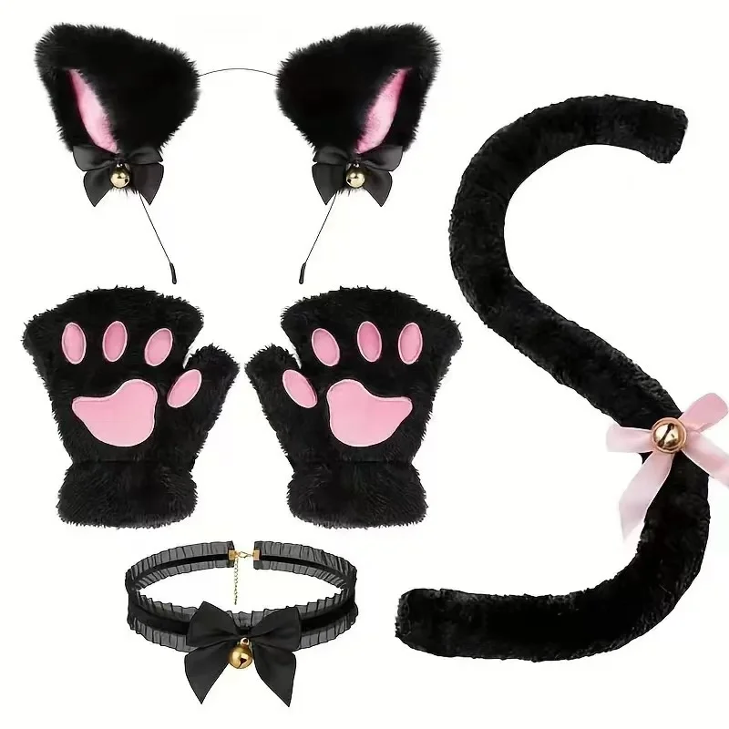 Handmade Cat Ear & Tail Accessory Printed Animal Suit for Dance Performance Apparel for Belly Dance Halloween Costume