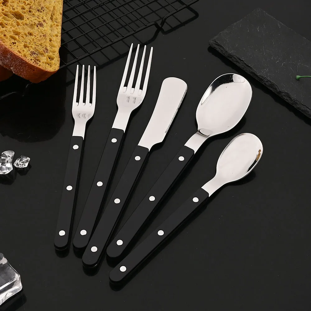 5Pcs Acrylic Handle Rivets Tableware Cutlery Set Stainless Steel Dinner Fork Knife Spoon Western Dinnerware Kitchen Flatware thumbnail 4