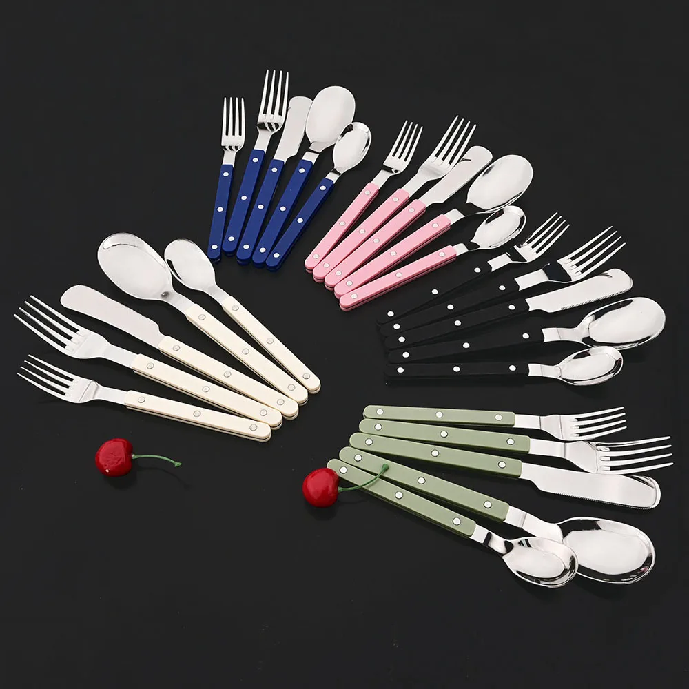 5Pcs Acrylic Handle Flatware Knife Fork Spoon Set Stainless Steels Tableware Cutlery Set Western Home Kitchen Dinnerware