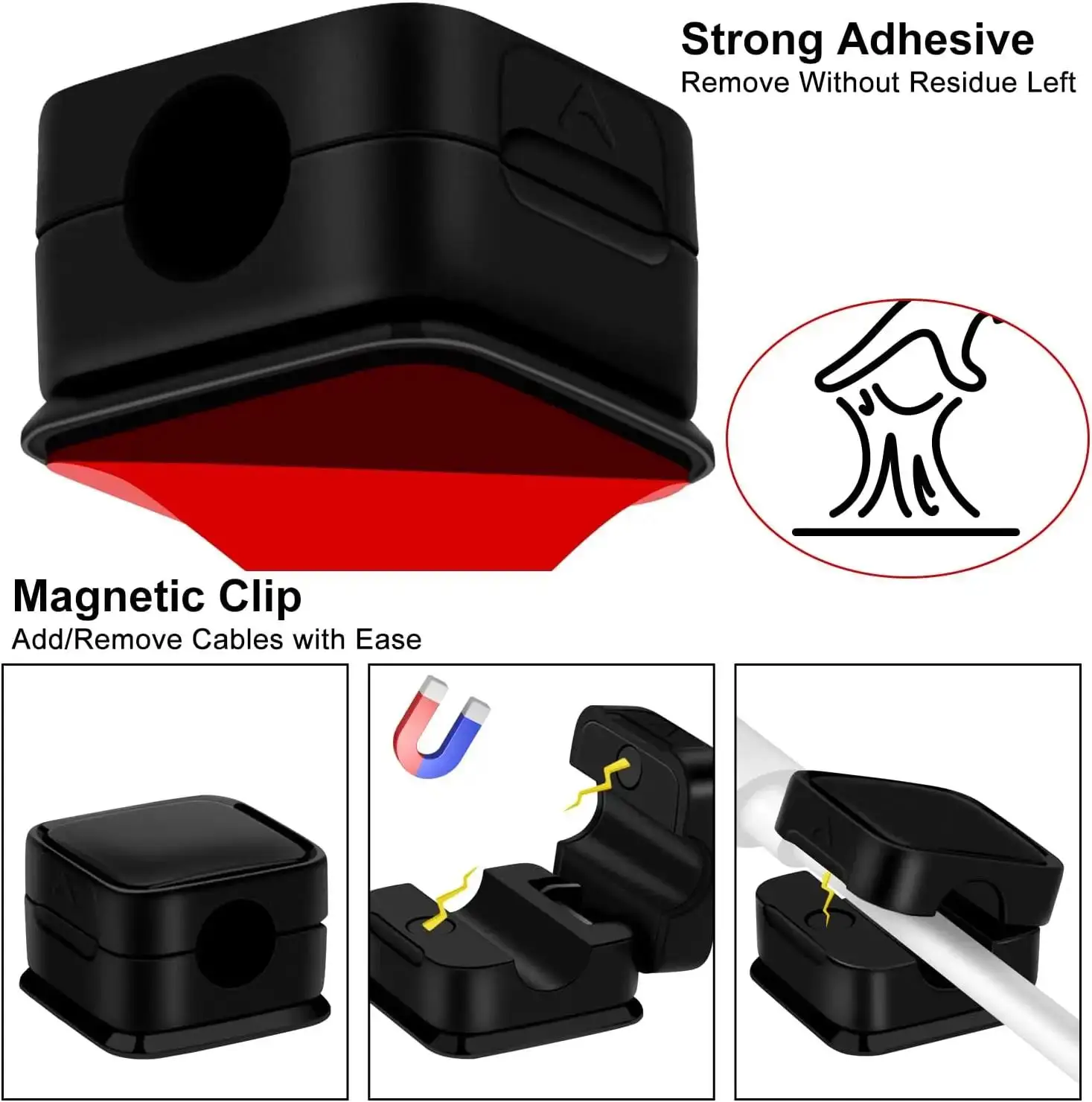 6pcs Magnetic Cable Clip Adjustable Cord Holder Adhesive Desktop Cable Clip Organizer For Office Car Wall Desktop Nightstand​​​​ thumbnail 4