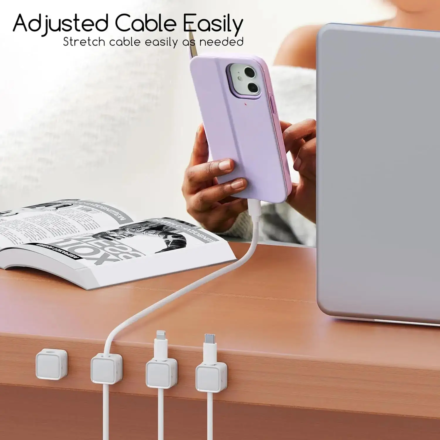 6pcs Magnetic Cable Clip Adjustable Cord Holder Adhesive Desktop Cable Clip Organizer For Office Car Wall Desktop Nightstand​​​​ thumbnail 3