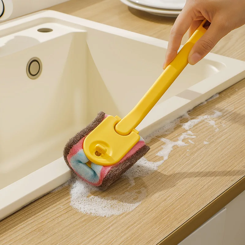 Kitchen Cleaning Brush Long-Handled Dish Brush for Home Use Hands-Free Cleaning Durable Design Replaceable Sponge Brush