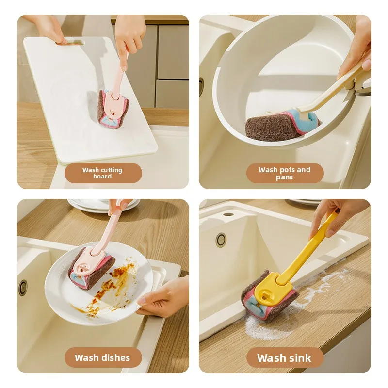 Kitchen Cleaning Brush Long-Handled Dish Brush for Home Use Hands-Free Cleaning Durable Design Replaceable Sponge Brush thumbnail 4
