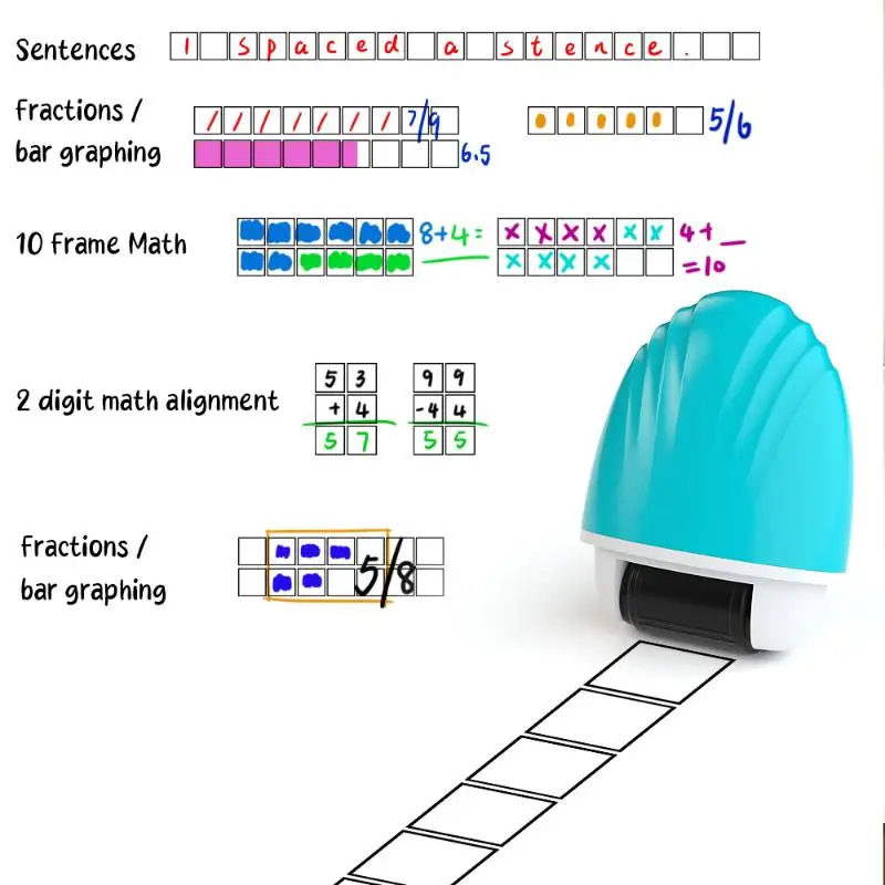 Double Line Grid Roller Stamp - Convenient Math & English Correction Seal Tool for Teacher's Classroom & Home Study thumbnail 3