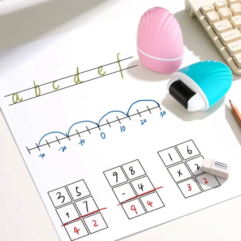 Double Line Grid Roller Stamp - Convenient Math & English Correction Seal Tool for Teacher's Classroom & Home Study thumbnail 2