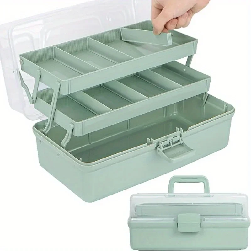3-Layer Plastic Dividing Storage Box Craft Organizer and Storage with Adjustable Spacers Portable Handled Art Supply Organizer thumbnail 3