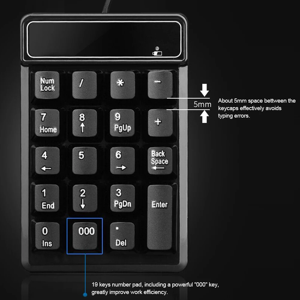 【Sale】Keypad USB Wired Numeric Keypad Mechanical Feel Number Pad Keyboard 19 Keys Water-proof for Laptop Desktop PC Notebook thumbnail 2