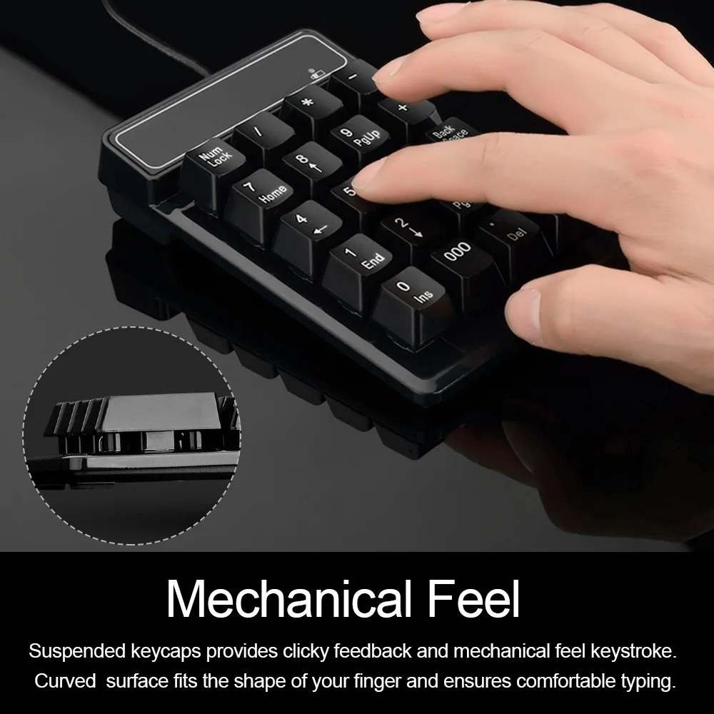 【Sale】Keypad USB Wired Numeric Keypad Mechanical Feel Number Pad Keyboard 19 Keys Water-proof for Laptop Desktop PC Notebook thumbnail 4
