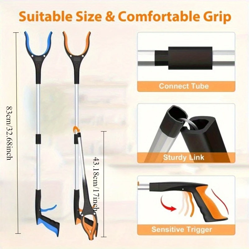 32-Inch Heavy Duty Garbage Grabber with 360° Rotating Clamp - Lightweight, Ideal for Seniors & Outdoor Use, laugage foldable thumbnail 5
