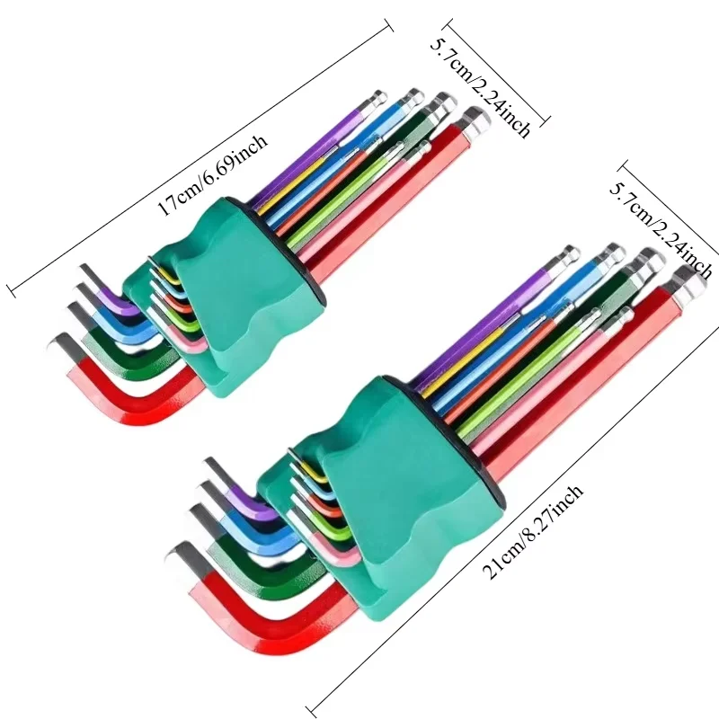 9pcs Industrial Ball End Hex Key Set, Heavy Duty Color Coded Allen Wrenches, for Automotive & Machinery, Torque Wrench thumbnail 2