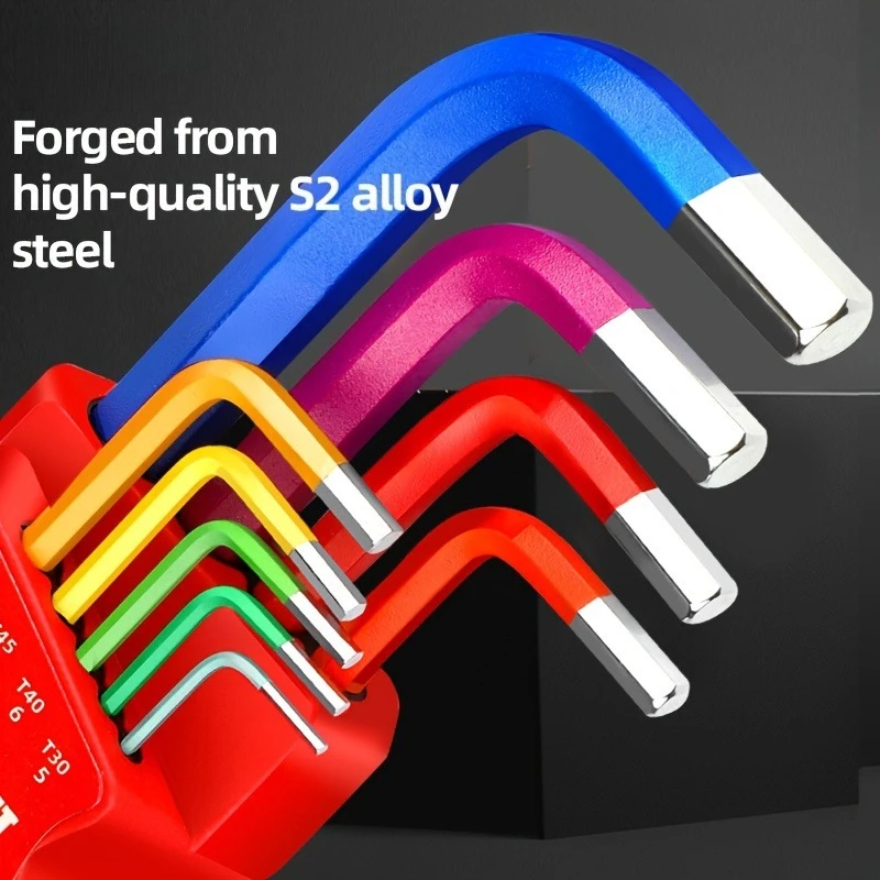9pcs Industrial Ball End Hex Key Set, Heavy Duty Color Coded Allen Wrenches, for Automotive & Machinery, Torque Wrench thumbnail 3