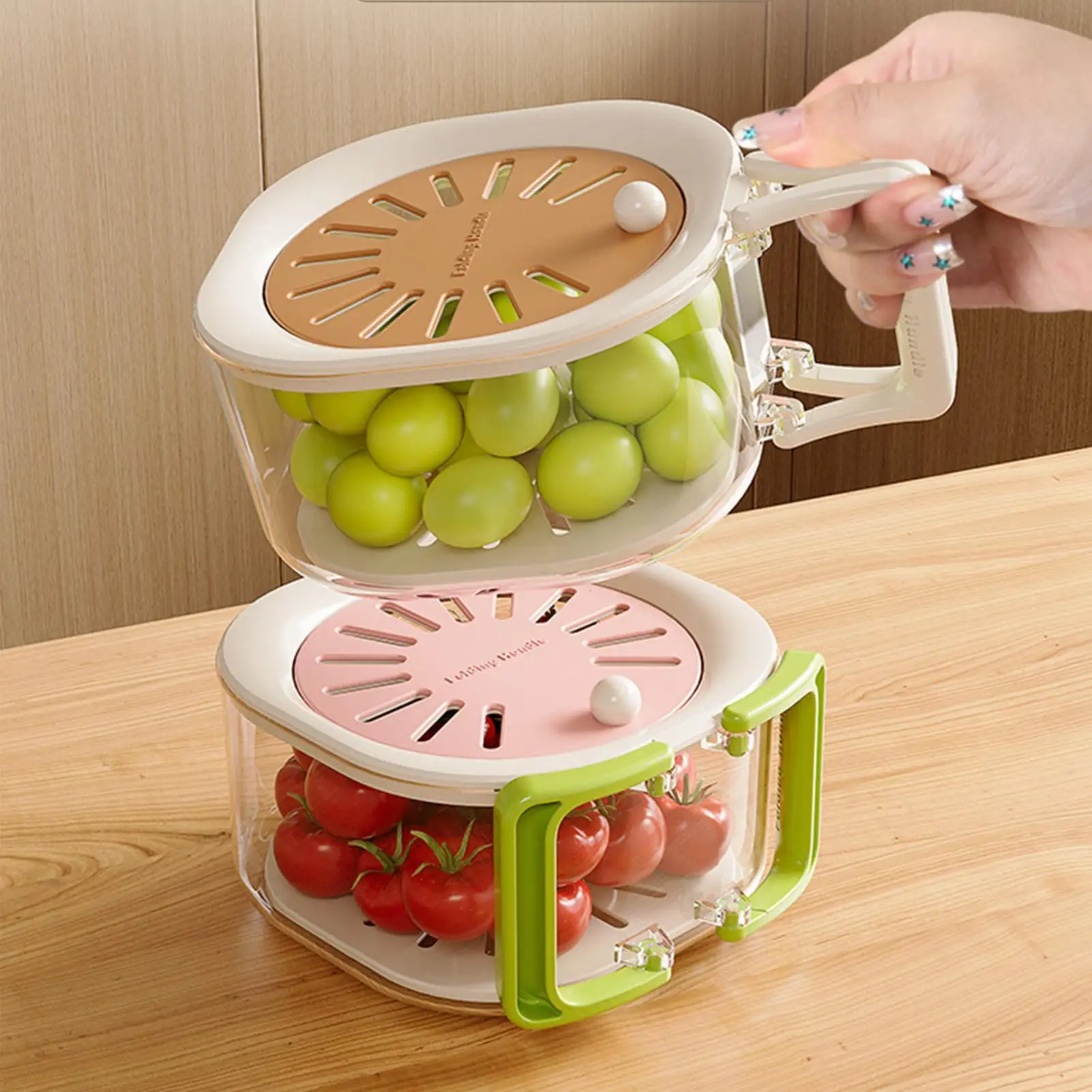 Fruit Washing Bowl Drain Basket Fruit Drainer Container with Foldable Handle Food Strainer Thickened Fruit Plate  Strainer Bowl thumbnail 2