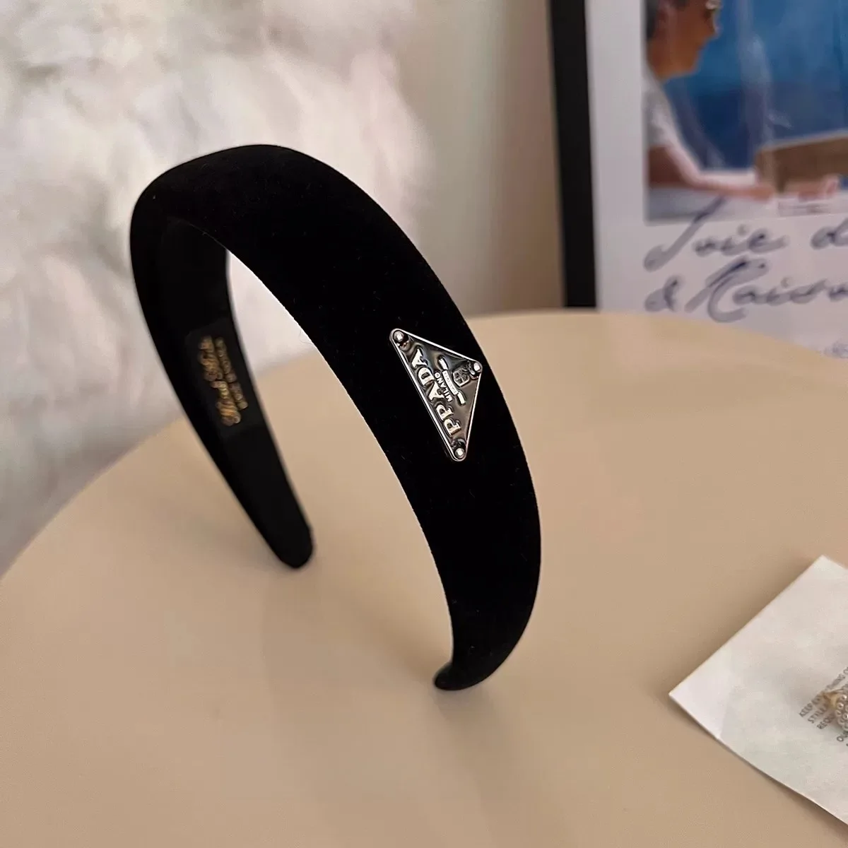 New 2026 Women's Velvet Hair Band - Retro Wide Hair Circle with Metal Logo Plate - Elegant and Stylish Daily Hair Accessory thumbnail 4