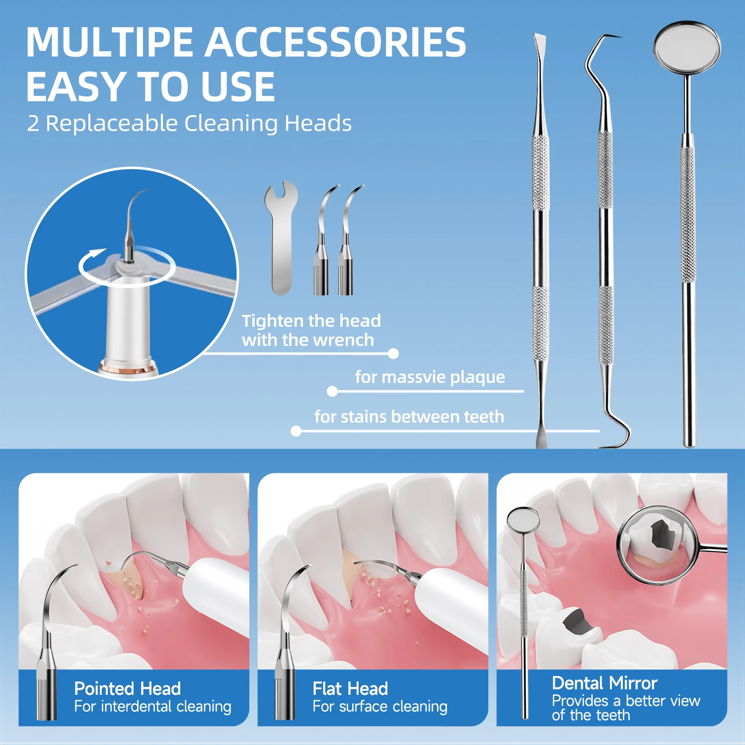 CURVY MOON T4 Electric Ultrasonic Tooth Cleaner Tartar Remover Tooth Stain Cleaning Tools Personal Teeth Whitening Home Care thumbnail 5