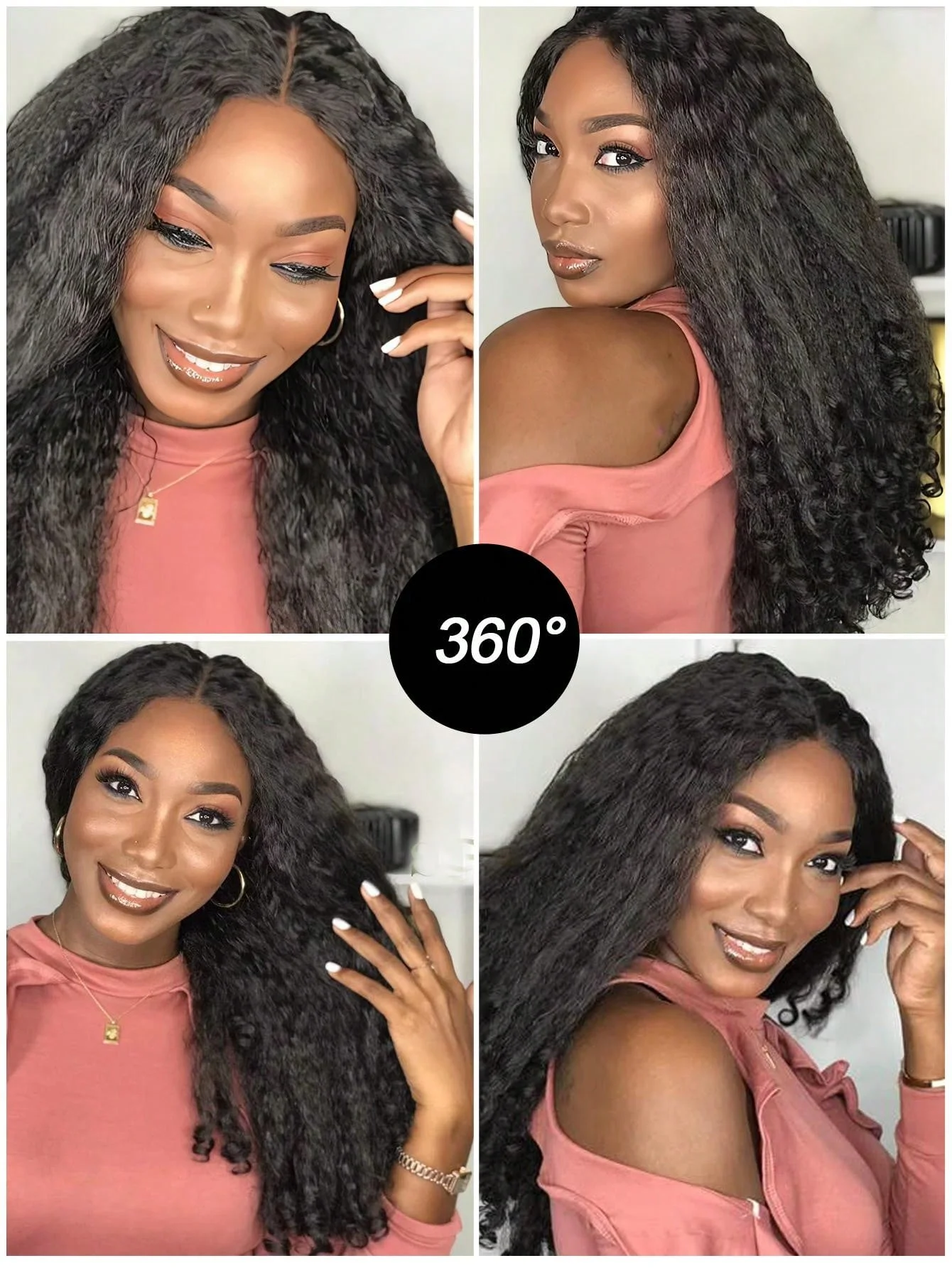 V Part Afro Curly Yaki Wigs for Black Women Ginger Kinky Straight Full Machine Synthetic Wigs Yaki Straight Glueless Vpart Wig thumbnail 5