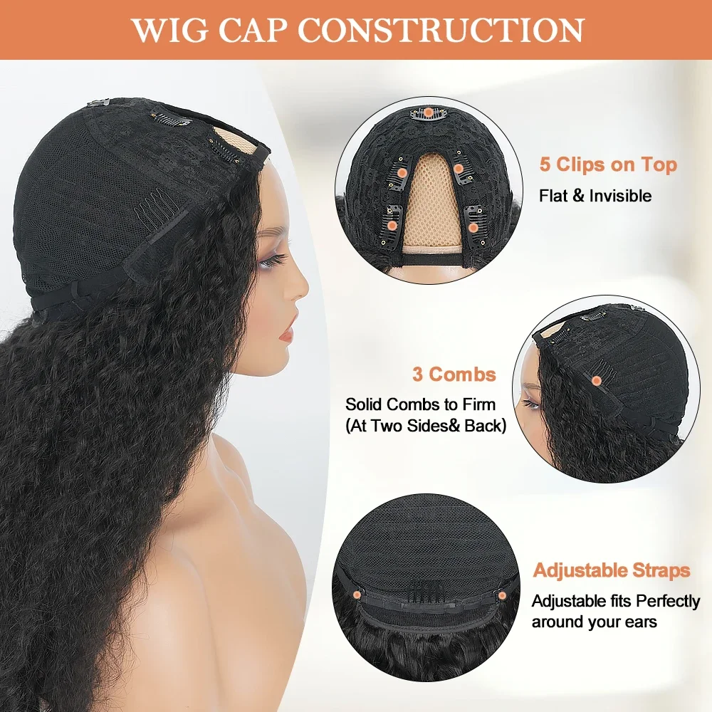 V Part Afro Curly Yaki Wigs for Black Women Ginger Kinky Straight Full Machine Synthetic Wigs Yaki Straight Glueless Vpart Wig thumbnail 6