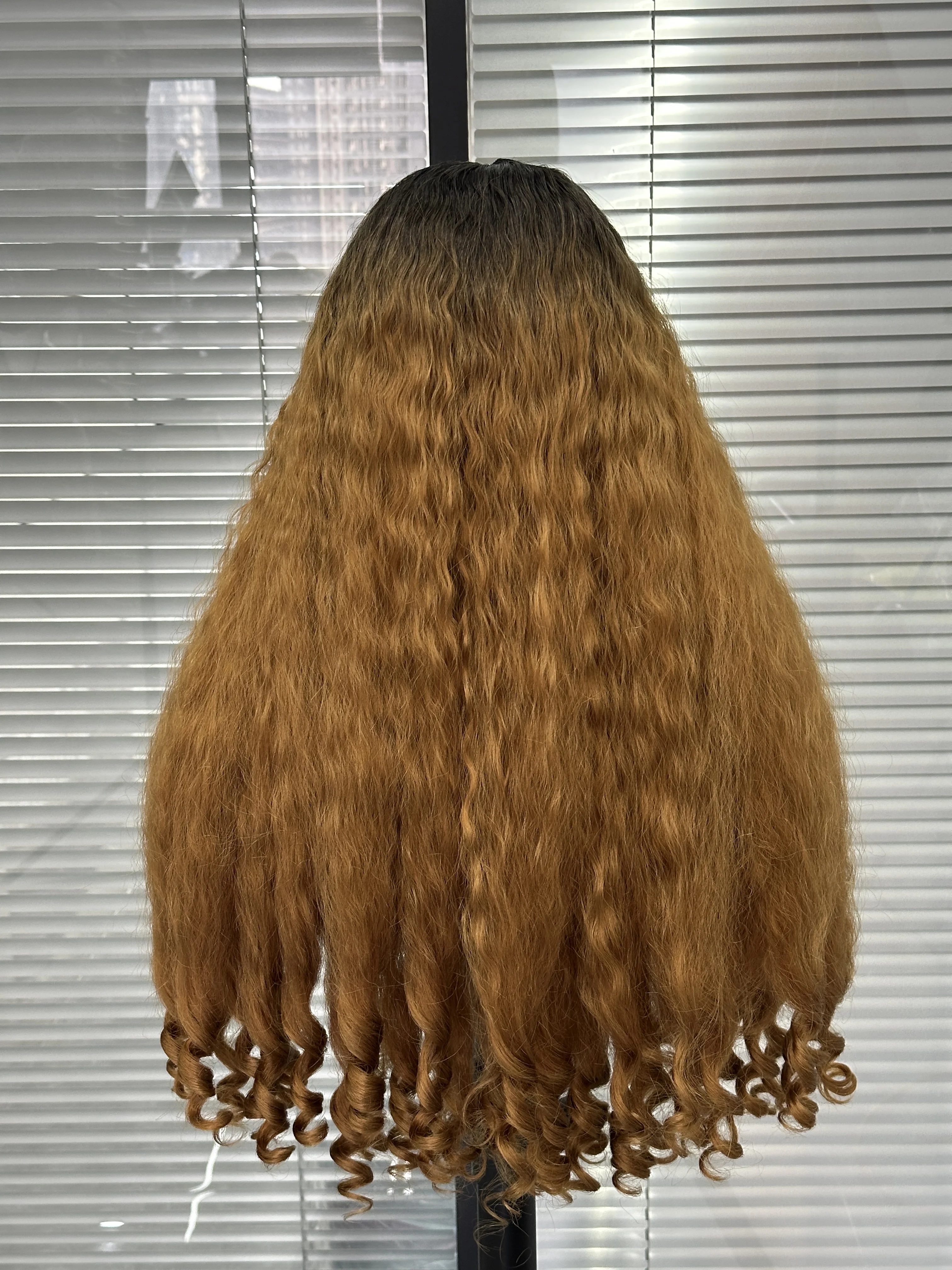 V Part Afro Curly Yaki Wigs for Black Women Ginger Kinky Straight Full Machine Synthetic Wigs Yaki Straight Glueless Vpart Wig thumbnail 2