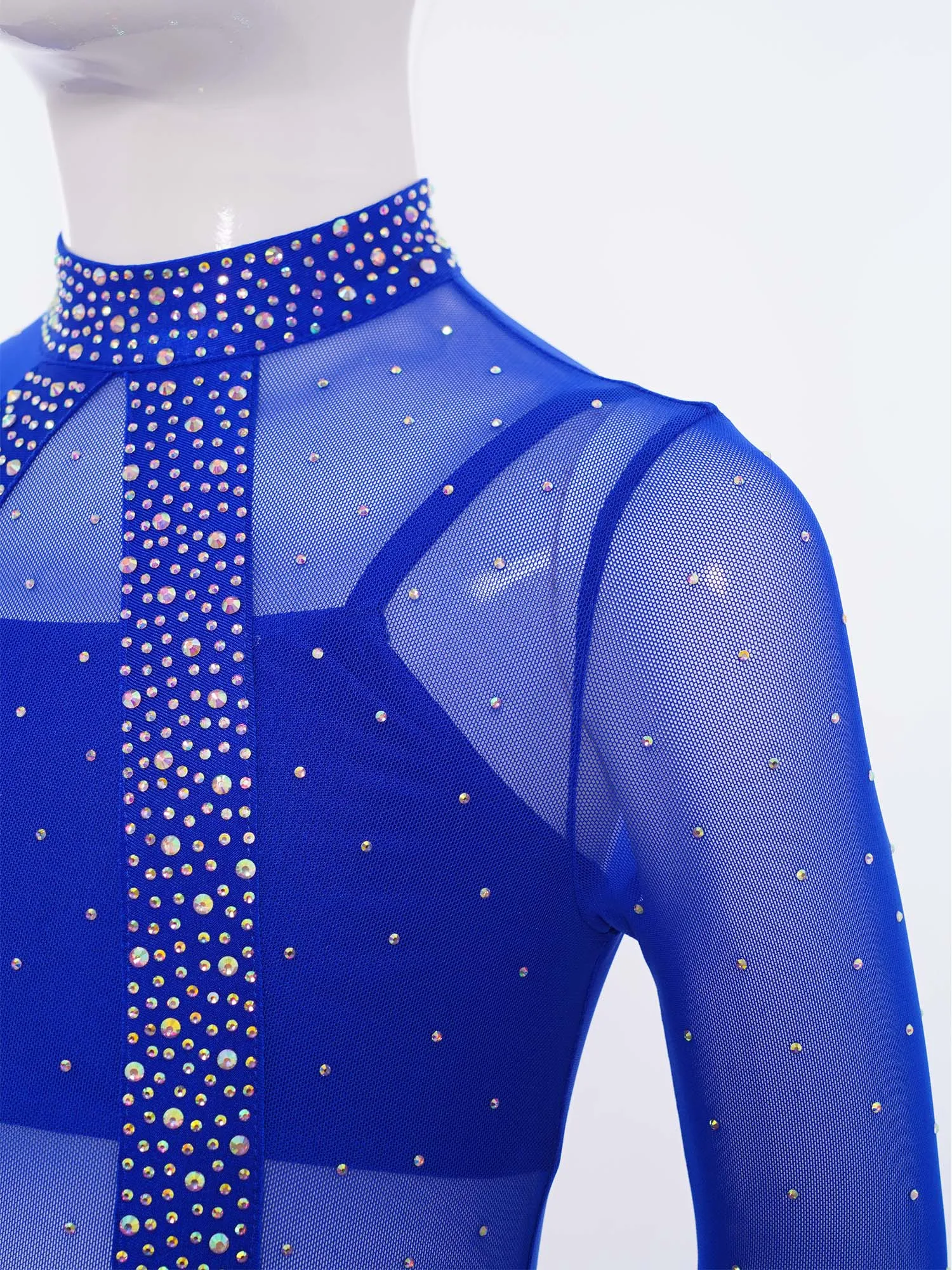Girls Shiny Rhinestones Sheer Mesh Ballet Dance Gymnastics Leotard with Vest Leggings for Figure Skating Acrobatics Performance thumbnail 4