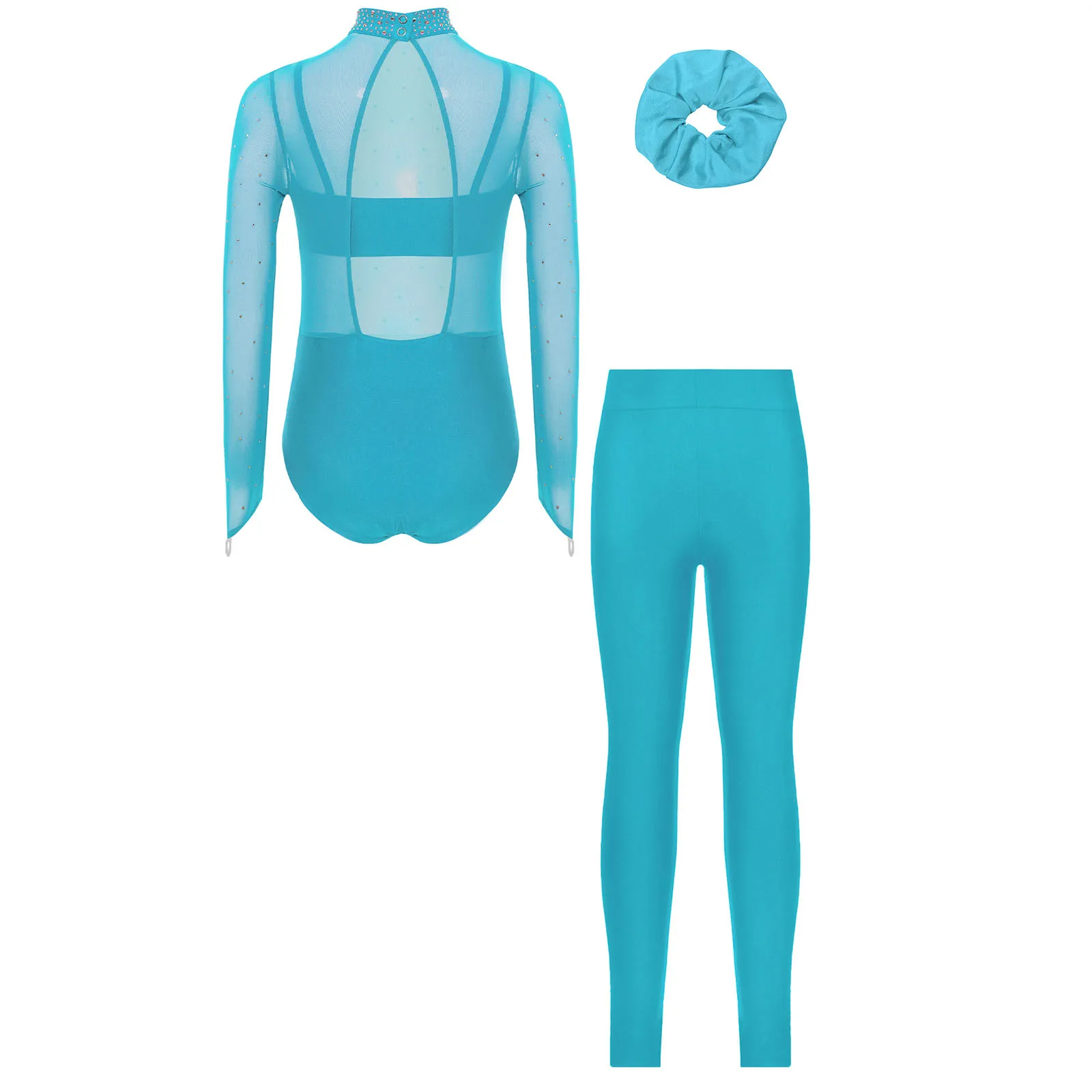 Girls Shiny Rhinestones Sheer Mesh Ballet Dance Gymnastics Leotard with Vest Leggings for Figure Skating Acrobatics Performance thumbnail 3