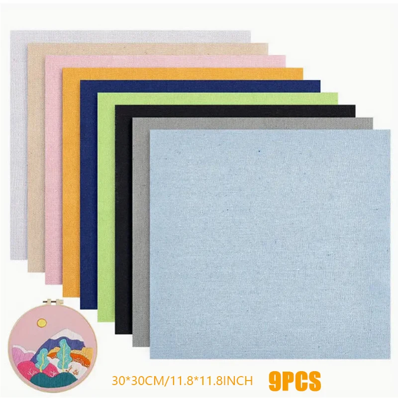 9 pieces of 30X30cm yarn embroidery fabric. Purely colored fabric. Clothing handicrafts. Accessories. Square embroidery fabric thumbnail 5