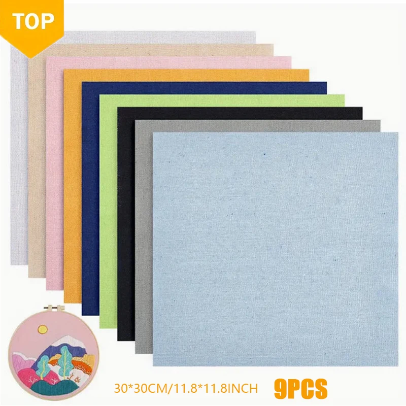 9 pieces of 30X30cm yarn embroidery fabric. Purely colored fabric. Clothing handicrafts. Accessories. Square embroidery fabric