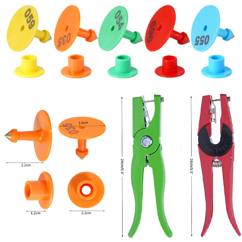 NO.001-100 Round Pig Ear Tags Farm Sheep Rabbit Ear Tag Pliers Animal Identification Card Anti-Fall Off Earring for Livestock