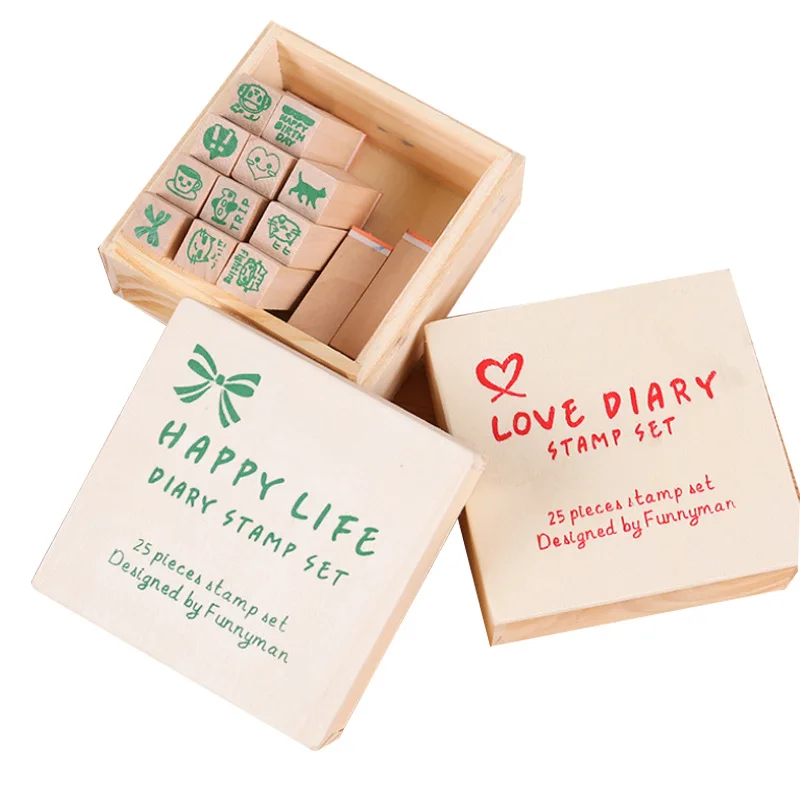 Creative Stationery Gift 25 Office School Supplies Cute Mini Stamps in Box DIY Diary Korean Rubber Stamp Set 2 Options Kawai thumbnail 5