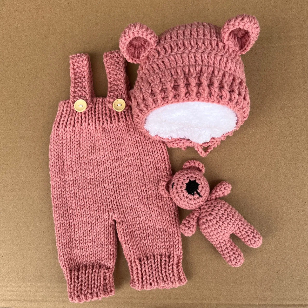 3pcs/sets Newborn Cute Bear Photography Clothing Hand-woven Romper Pants Hat Dolls Decor Props Baby Photoshoot Outfits thumbnail 6