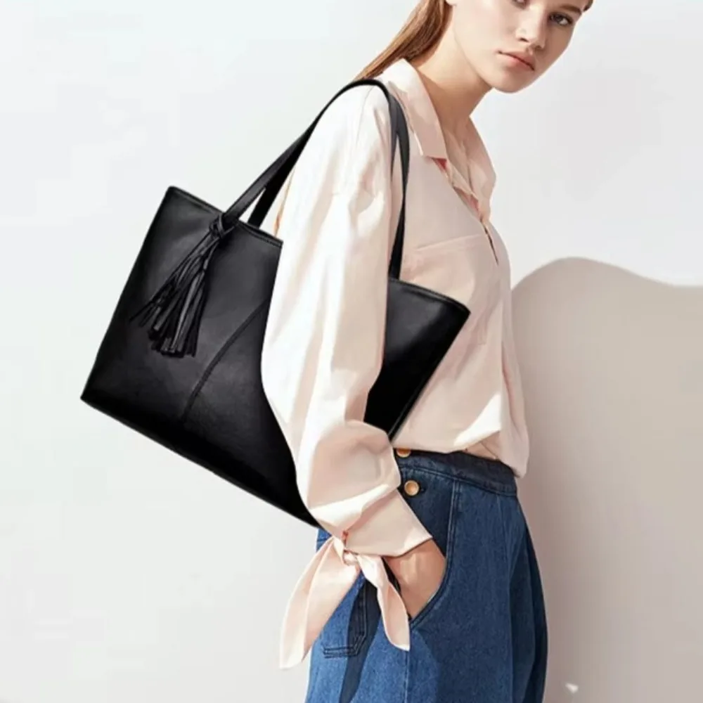 Ladies Large Capacity Handbags Women Retro Tassel Design Tote Luxury Brand PU Leather Shoulder Bag Female Top Handle Sac A Main thumbnail 2