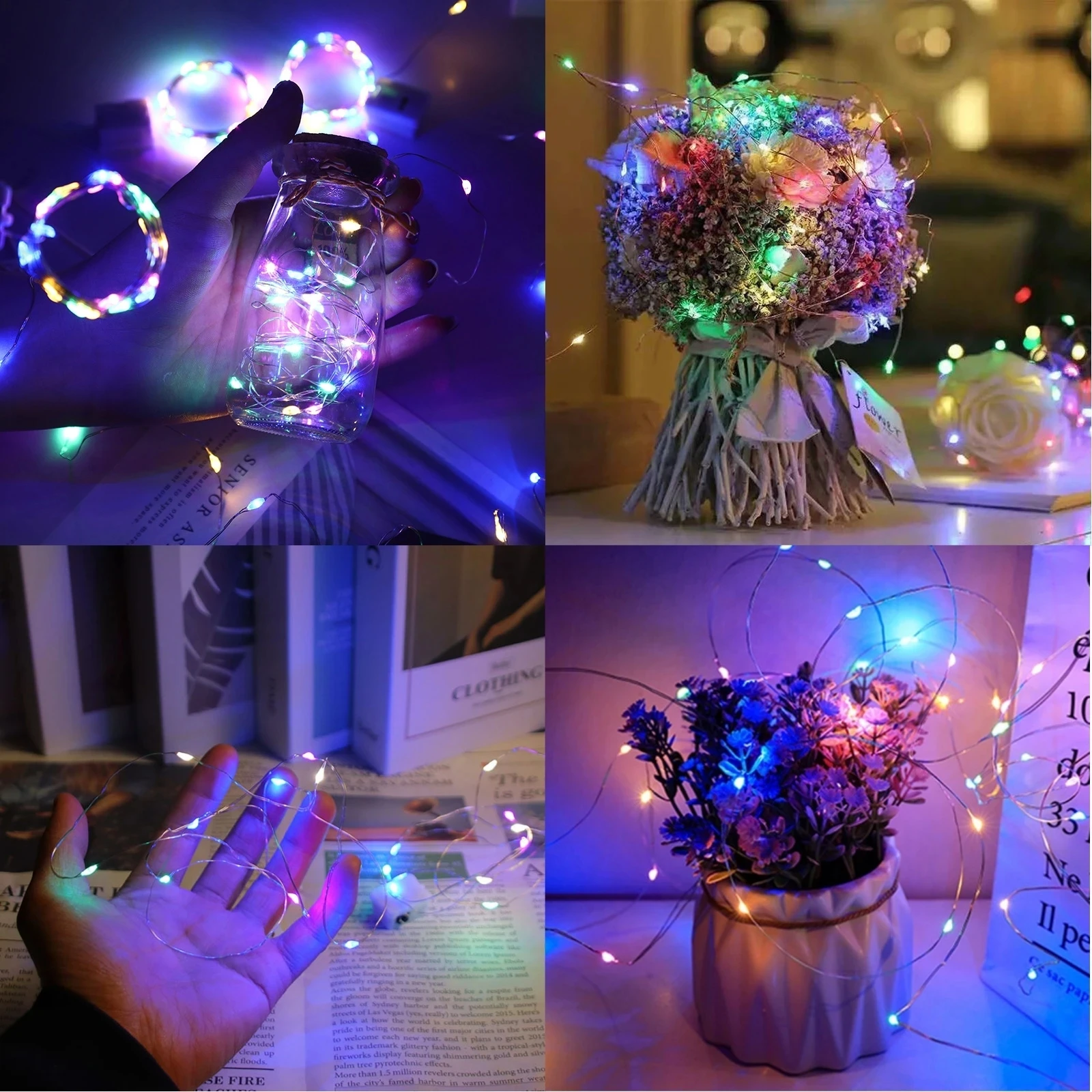 8Pcs 8colors Fairy Lights String Button Battery Home Decor Living Bedroom Garden Christmas Wedding New Year Ornament Garland thumbnail 4