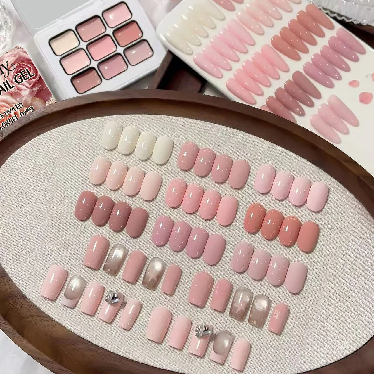 This 9-color cute low-saturation pink solid gel nail polish set is suitable for nail art beginners and nail technicians alike, o