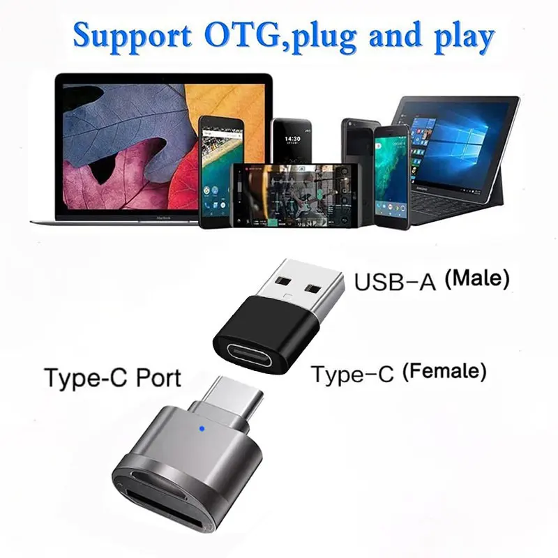 USB C TF Card Reader, USB C to USB A, Portable OTG Card Adapter for Android Phone, Camera, Laptop, Metal Type-C Card Reader thumbnail 2