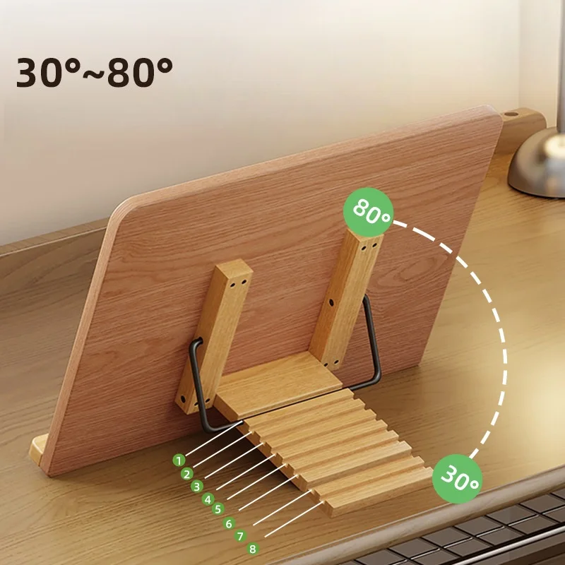 Adjustable Wooden Book Stand Reading Rack for Kids Adults Study Desk with Laptop Tablet Holder thumbnail 2