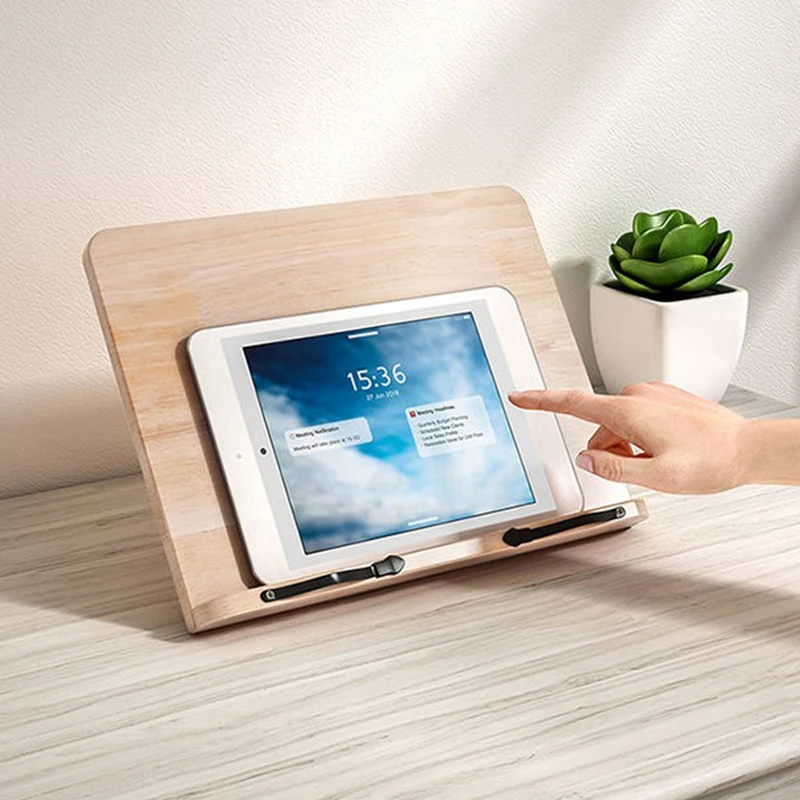 Adjustable Wooden Book Stand Reading Rack for Kids Adults Study Desk with Laptop Tablet Holder thumbnail 3