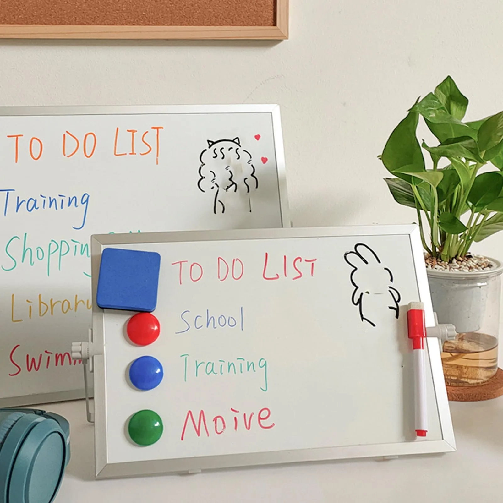 Desktop Memo Whiteboard Double Sided Desktop White Board Portable 360 Degree Rotation Magnetic 3 Layers Paint Coating for Home thumbnail 5