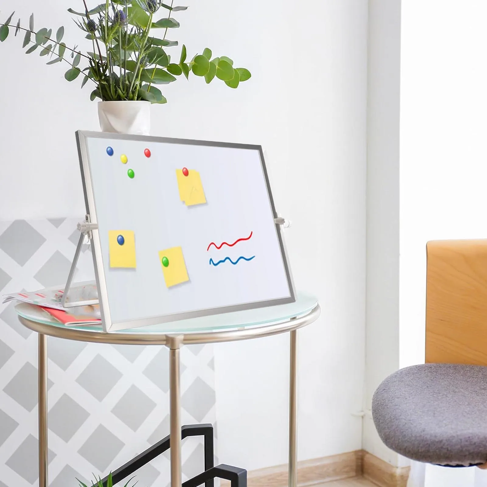 Desktop Memo Whiteboard Double Sided Desktop White Board Portable 360 Degree Rotation Magnetic 3 Layers Paint Coating for Home thumbnail 2